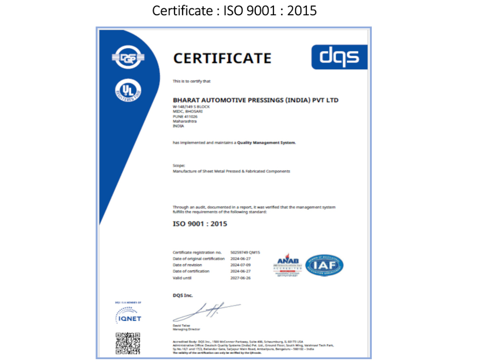 ISO 9001:2015 certificate