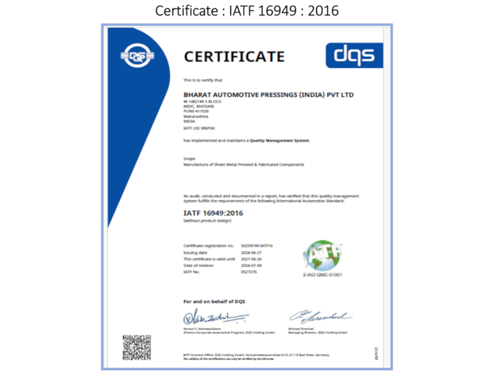 IATF 16949:2016 certificate